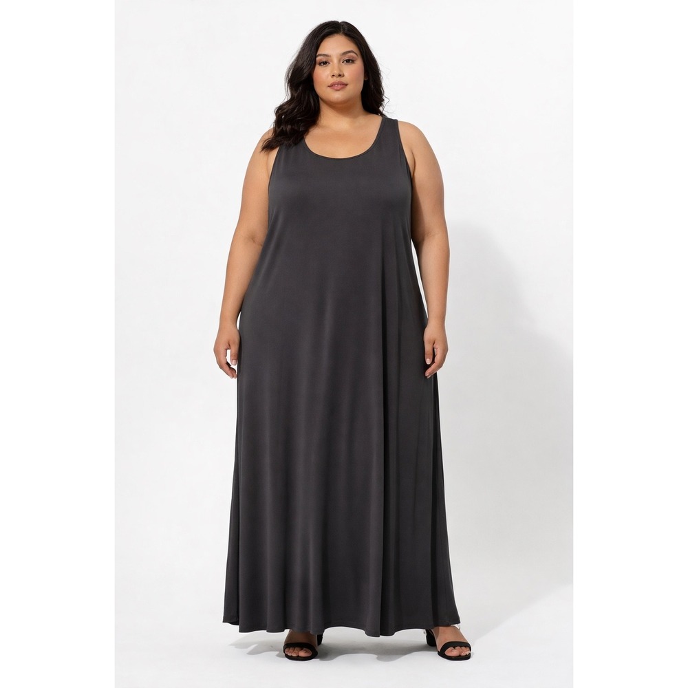 Eileen Fisher Womens Maxi Dress 3X Grey EUC Sleeveless Jersey Scoop Neck